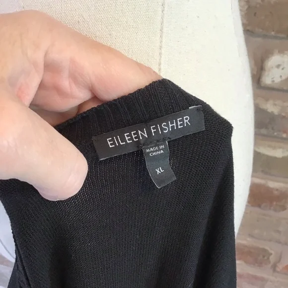 EILEEN FISHER Women's Black Silk Relaxed Long Sleeve Crew Neck Knit Sweater XL - Picture 4 of 5